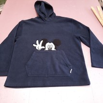 VTG Disney Mickey Mouse Sweater Adult Medium Blue Hooded Fleece Sweatshirt - £14.53 GBP