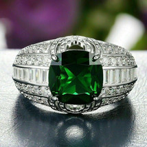 2.90Ct Cushion Cut CZ Emerald Solitaire Engagement Ring 14K White Gold Plated - £113.90 GBP