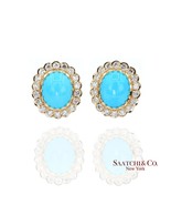 18K Natural Persian Turquoise Diamond Earrings Women Omega Back Style - $8,286.30