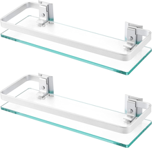 Bathroom Glass Shelf Aluminum Tempered Glass 8MM Extra Thick 2 Pack Rectangular  - £36.50 GBP