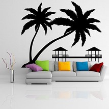 ( 71&#39;&#39; x 57&#39;&#39;) Vinl Wall Decal Paradise Design with Palms &amp; Bungalows / Sunset B - £81.82 GBP