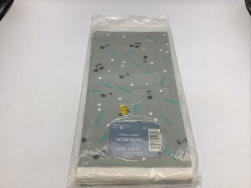 American Greetings Table Cover Music Notes Teal Black White 54x96 Vintage NEW - $21.55