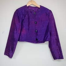 Vintage 80s 90s Y2K Purple Blazer Jacket Chunky Button Shoulder Pads Wor... - £11.63 GBP