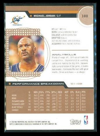 Michael Jordan 2002-03 Topps Stadium Club #100 HOF Wizards Basketball Card Item image 2
