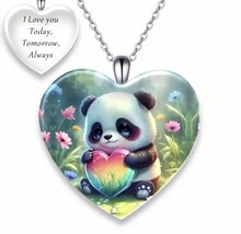 Panda Heart Pendant Necklace New &quot;I Love You Today, Tomorrow, Always&quot; - £10.17 GBP