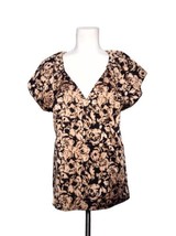 Ann Taylor Silky Stretch Floral Surplice Blouse Size 14 Pin Tuck Cap Sleeves  - $14.24