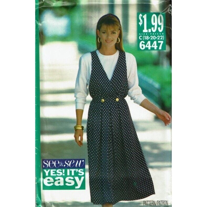 Butterick See and Sew Sewing Pattern 6447 Mock Wrap Jumper Top Misses Size 18-22 - $8.96