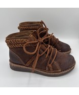 Born Ankle Boots Suede Leather Braided Trim Lace Up Brown Casual Shoes 6 - $109.88