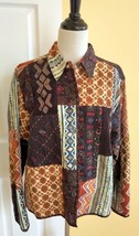 CHICO&#39;S Textured African Patchwork Lined Cotton Blend Jacket (Size 2) - $29.30