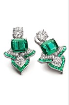 7CT Emerald Cut Created Emerald Drop/Dangle Earrings 14K White Gold Plated - £127.63 GBP