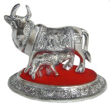 Rastogi Handicraft Cow Calf Idol/Figure/Figurine Showpiece Home Decor Metal Silv - £28.36 GBP