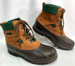 L.L. Bean Women Waterproof Duck Bean Boots Tan Green Leather Rubber Toe ... - $62.99