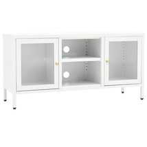 Modern Steel &amp; Glass TV Tele Stand Unit Cabinet With 2 Doors  &amp; Open Storage - £100.72 GBP