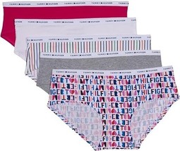Tommy Hilfiger Small Hipster Women&#39;s Cotton Panties Underwear-5 Pack-Grey Logo - £17.66 GBP