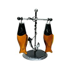 Vintage Amber Glass Fish Catch Of The Day Stand Fish Salt And Pepper Shakers  - £14.16 GBP
