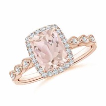 ANGARA Cushion Morganite Halo Ring with Marquise Motifs for Women in 14K Gold - £675.53 GBP