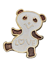 Vintage Gold tone Metal Tin Panda Bear LOVE Brooch Pin Hong Kong - £7.05 GBP