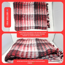 red  winter heavy mexican blanket thick fluffy mexican reversible  manta  - £48.36 GBP