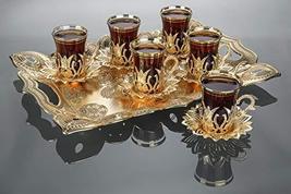 LaModaHome Golden Tea Set of 6 and Tray - Includes 6 Glasses, 6 Saucers Holders, - £66.75 GBP