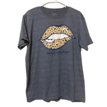 Leopard Lip Bite Womens Simply Southern T-Shirt Navy Short Sleeve Graphic Knit L - £11.59 GBP
