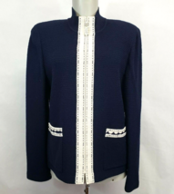 St. John Sport navy-blue knit Cardigan full zip Jacket Womens Size S VTG - £61.86 GBP