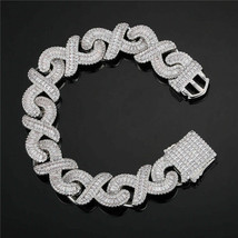 10 Ct Baguette Simulated Diamond Cuban Chain Bracelet 8&quot; Gold Plated 925 Silver - £260.81 GBP