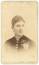 Antique CDV Circa 1870&#39;S Lovely Woman Dress Flowers Lamater Hartford, CT - £7.46 GBP