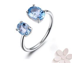 Gift 1Ct Oval Cut Lab-Created Aquamarine Duo Engagement Ring in 925 Silver - £71.10 GBP