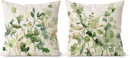 Sage Green Pillow Covers 18X18 Set of 2 Fall Farmhouse Linen Print Decorative - £18.49 GBP