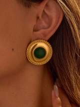 18K Gold-Plated Stainless Steel Agate Geometric Earrings - $20.24
