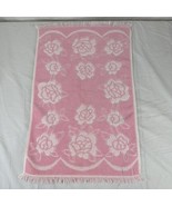 Vintage Martex Floral Hand Towel Cotton Pink Two Tone Reversible Fringe ... - £19.45 GBP