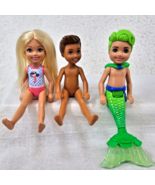 Barbie Chelsea Dolls Lot of 3 Merboy Green Hair Blonde Chelsea Brown Hai... - $18.53