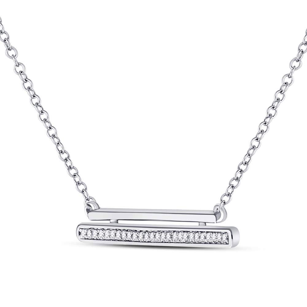 Primary image for 10kt White Gold Womens Round Diamond Double Horizontal Bar Necklace 1/12 Cttw