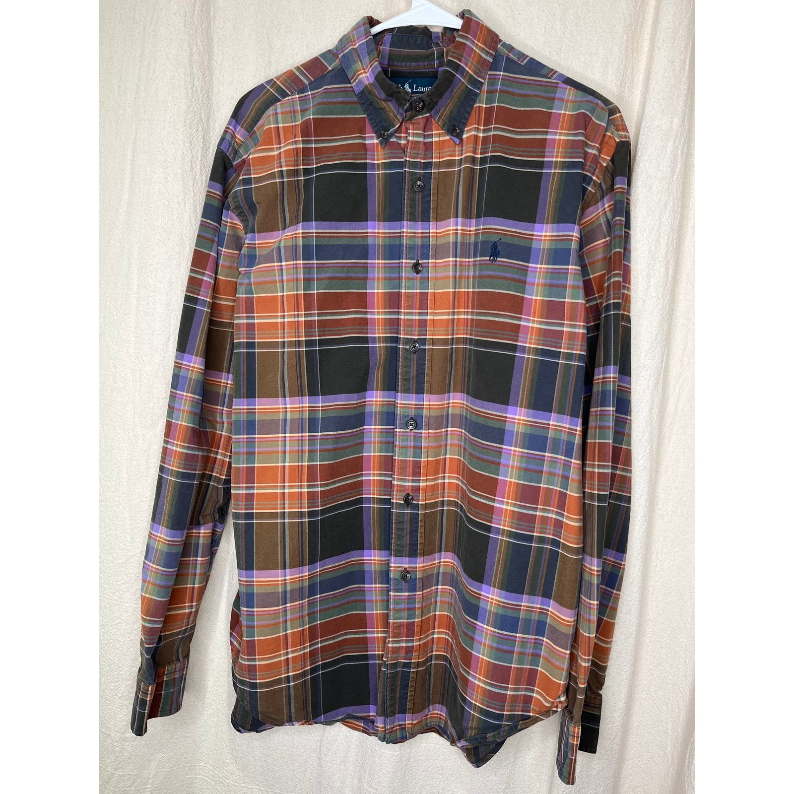 1990s Ralph Lauren Muted Rainbow Fall Harvest Plaid Old Money Oxford Shi... - $30.00