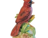 Vintage Cardinal Bird Porcelain Figurine Green Leaves Flowers 4.25&quot; Tall... - $12.86