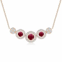 ANGARA Round Ruby and Diamond Halo Necklace in 14K Solid Gold | 18&quot; Chain - £765.89 GBP