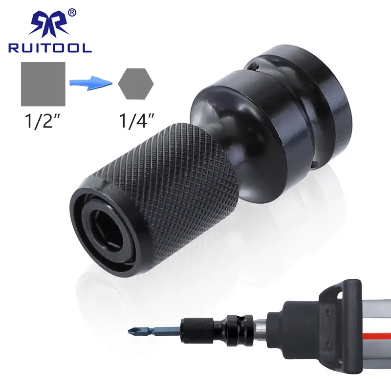 1/2&quot; Square To 1/4&quot; Hex Screwdriver Socket Adapter Quick Release Chuck Drive Con - £44.87 GBP