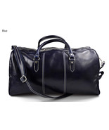 Duffle bag genuine leather shoulder bag blue mens ladies travel bag gym ... - £175.63 GBP