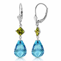 11 Carat 14K White Gold Leverback Earrings Peridot &amp; Blue Topaz Gemstone - £314.91 GBP