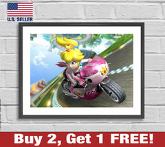 Princess Peach Mario Kart 8 Poster 18&quot; x 24&quot; Print Game Room Racing Motorcycle - £10.60 GBP