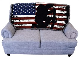 Kneeling Soldier 2 American Flag Blanket - Gift Military Tapestry Throw, 61x36 - £51.95 GBP