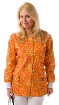 Women&#39;s Designer Orange Bubbles Print Scrubs Jacket - £15.02 GBP