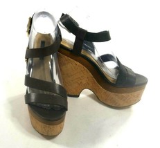 Rachel Zoe Brown Leather Cork Strappy Platform Wedge Sandals Womens 7 EUC - £54.51 GBP