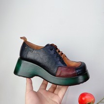 New Autumn Winter Pumps Women Shoes Retro Leather Mixed Colors Round Toe Lace-Up - £96.75 GBP