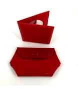 Avon Purse Essentials Cosmetic Case Makeup Pouch Red Leather Trim + Mirr... - £8.32 GBP