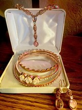 Vintage Rose Gold Necklace, Earrings and Hoop Bracelets - £31.97 GBP