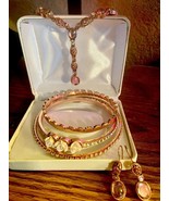 Vintage Rose Gold Necklace, Earrings and Hoop Bracelets - £31.69 GBP
