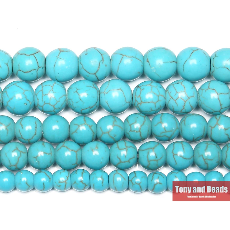 Smooth Natural Blue Turquoise Round Loose Beads 15&quot; Strand 4 6 8 10 12 MM Pick - £6.09 GBP+