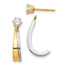 14K Two Tone Gold CZ J Hoop Earrings Jewelry 22mm x 5mm - £140.33 GBP