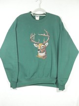 Vintage Jerzees 90s Green Deer Buck Stag Nature Sweatshirt XL - £7.96 GBP